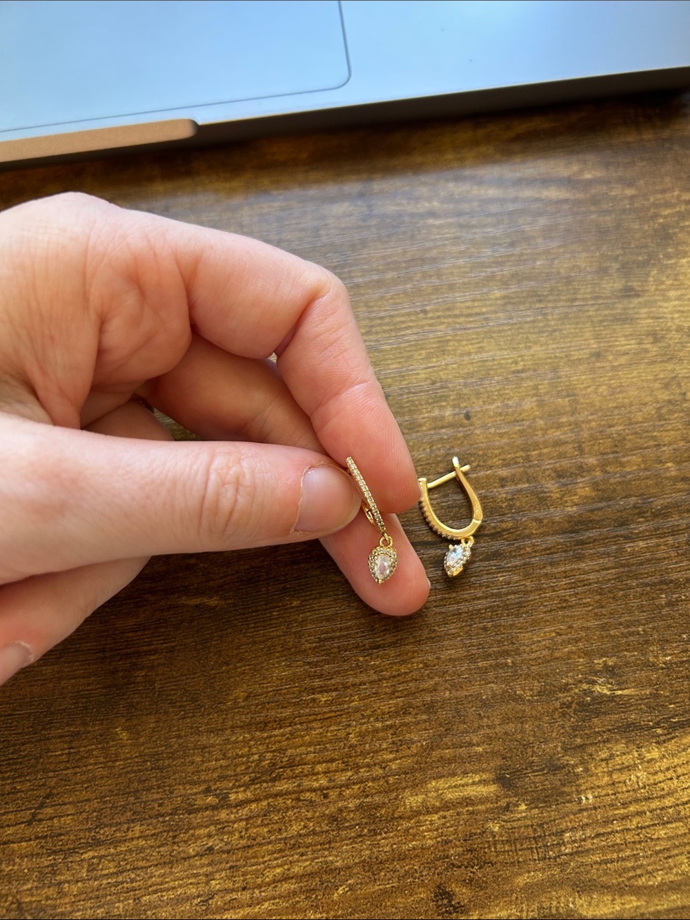 Gold Tone Teardrop Cubic Zirconia Huggie Earrings - Women Jewelry